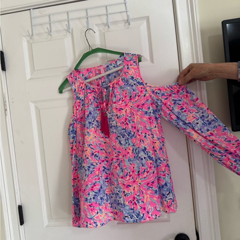Lilly Pulitzer Pink and Green Cut Out Blouse